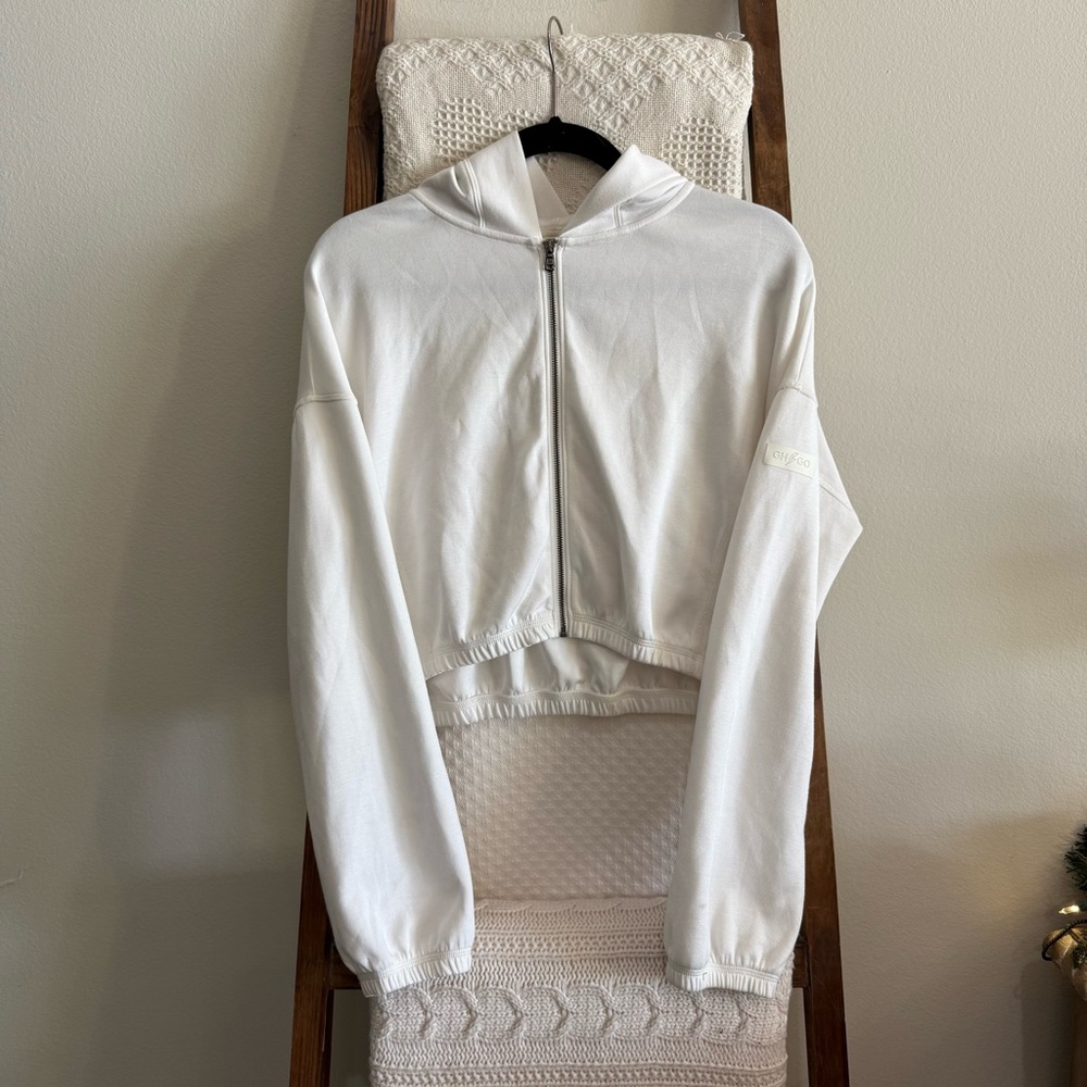 Hollister Gilly Hicks White Cropped Jacket with Hood